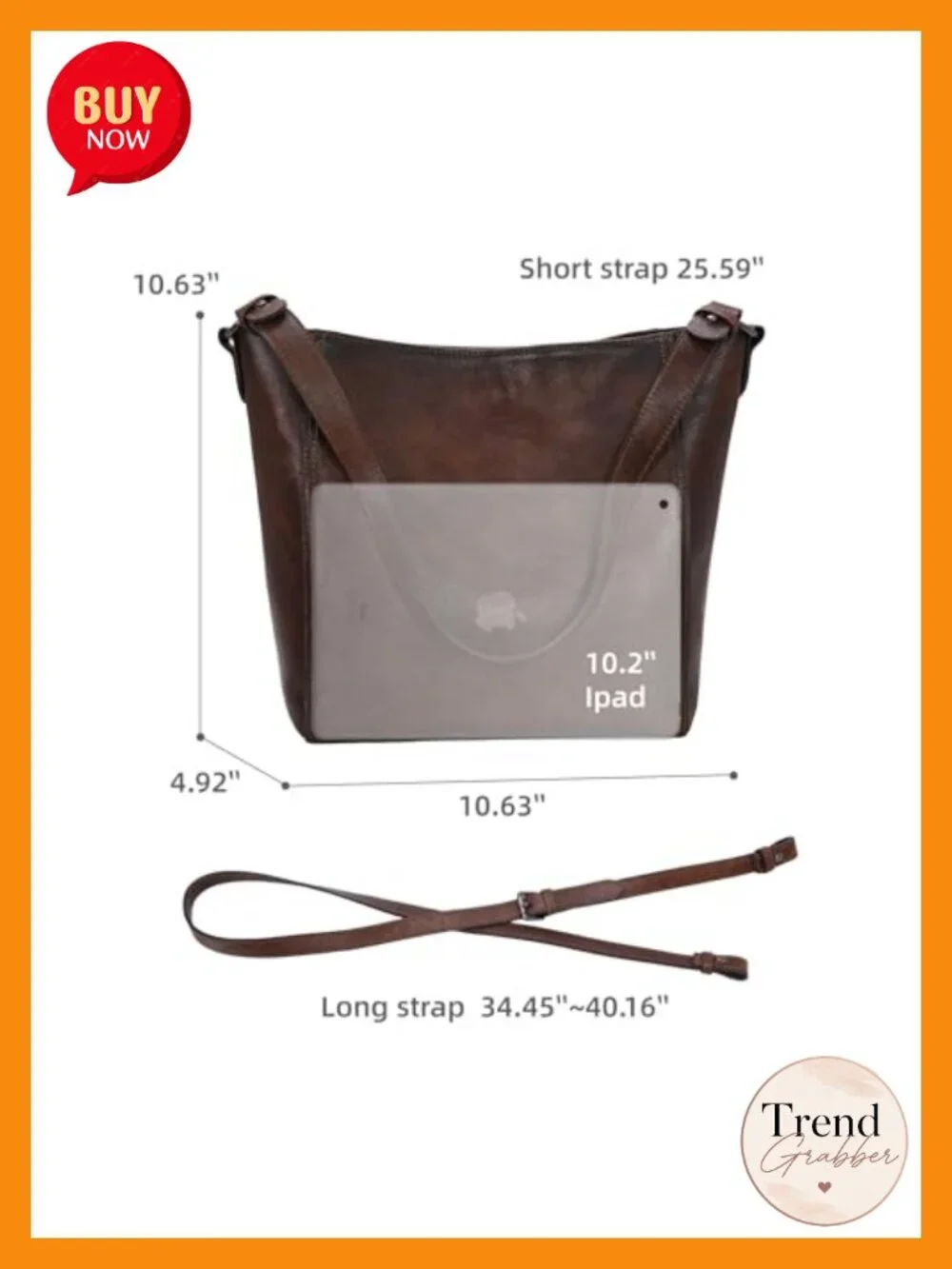 Genuine Leather Tote Bag with Crossbody Strap Medium Work Satchel